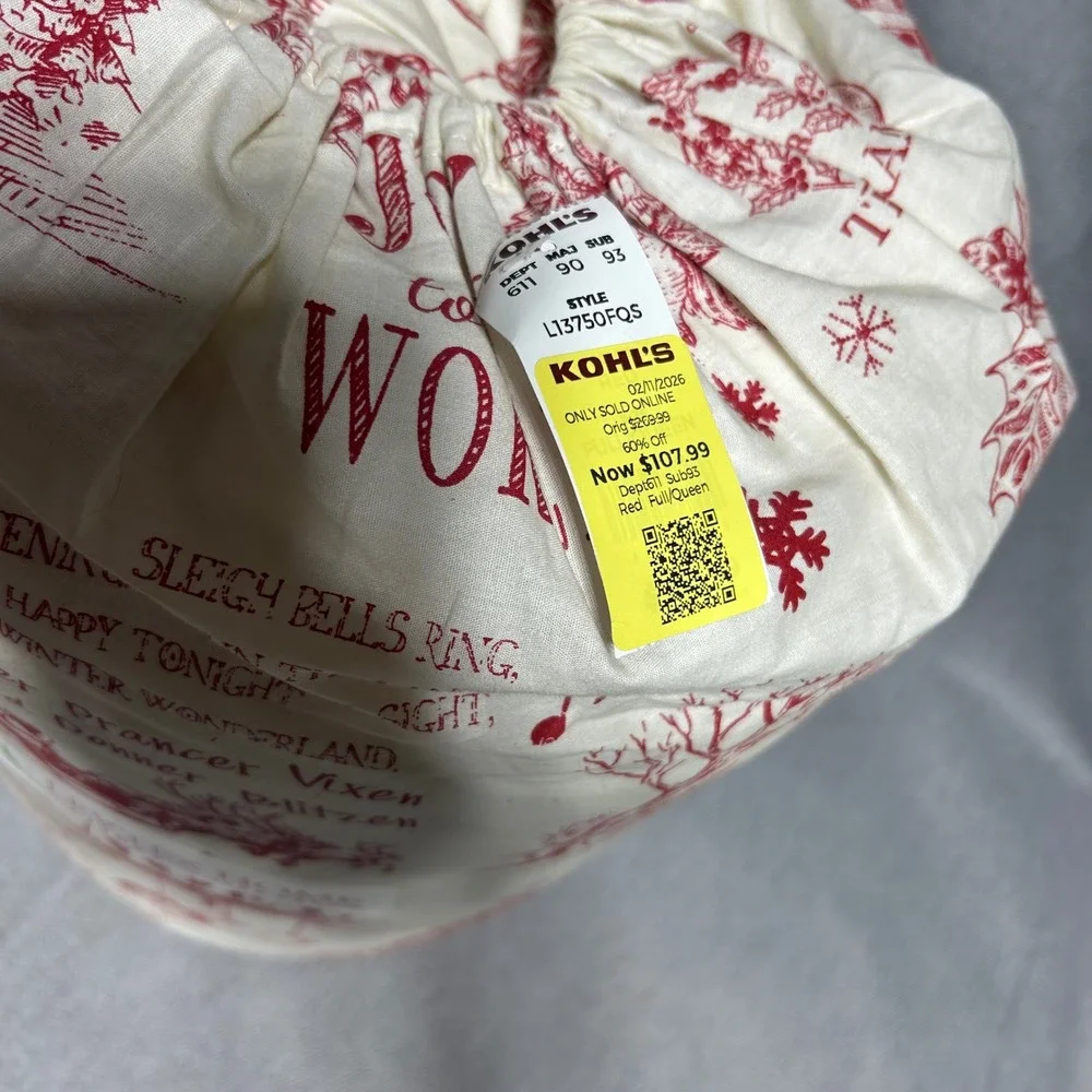 Levtex‎ Home Quilt Set Full/Queen Cream Red Holiday Toile Christmas Noel